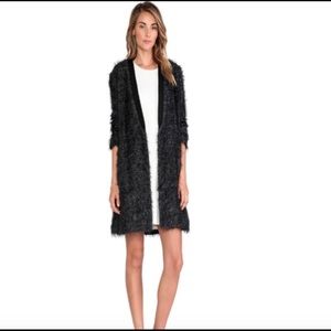 Tibi Black Alpaca Wool Cardigan Duster Open Oversize Eyelash Knit